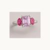 3-Stone Natural Pink Sapphire Ring in Platinum