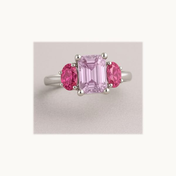 3-Stone Natural Pink Sapphire Ring in Platinum