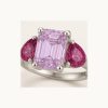 3-Stone Natural Pink Sapphire Ring in Platinum