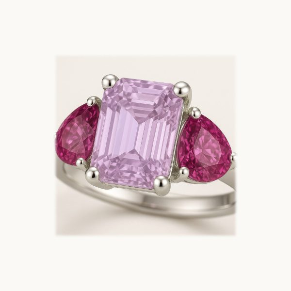 3-Stone Natural Pink Sapphire Ring in Platinum
