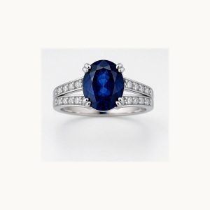 1.5ct Oval Blue Sapphire Double Band Engagement Ring